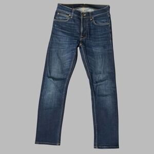 Nudie Jeans Mens 28x32 Lean Dean Deep Worn Dark Blue Jeans Stretch